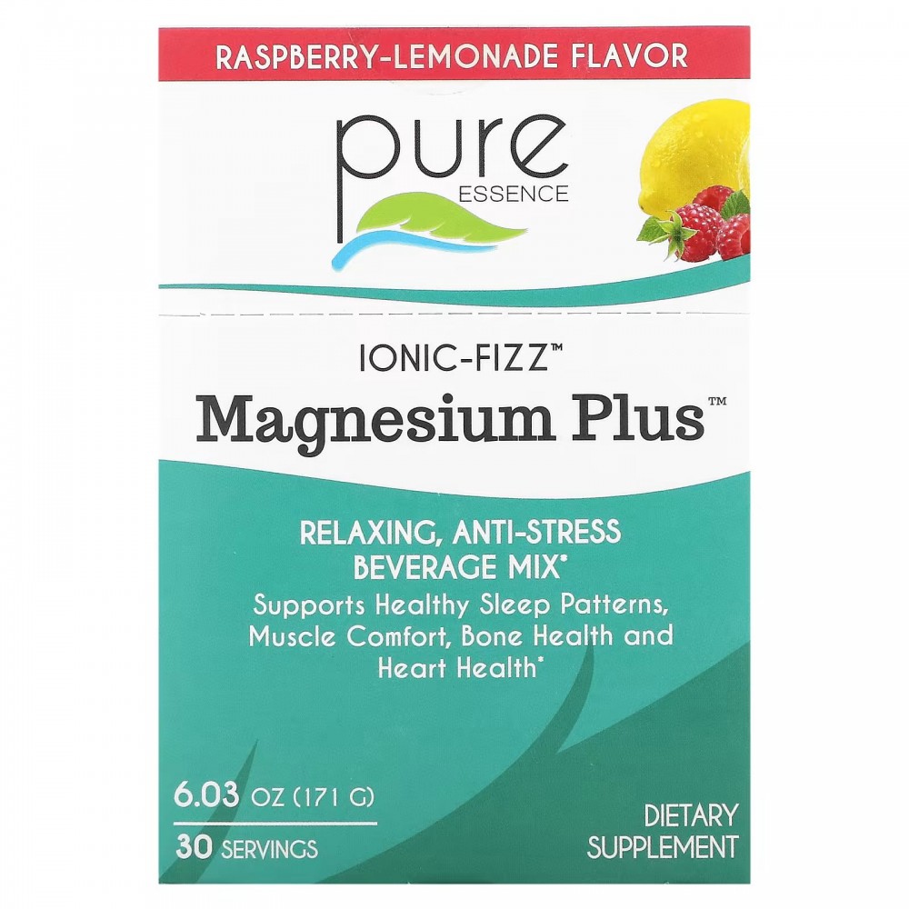 Pure Essence, Ionic-Fizz, Magnesium Plus, малиновый лимонад, 30 пакетиков  по 0,2 унции (5,7 г) каждый купить в Москве