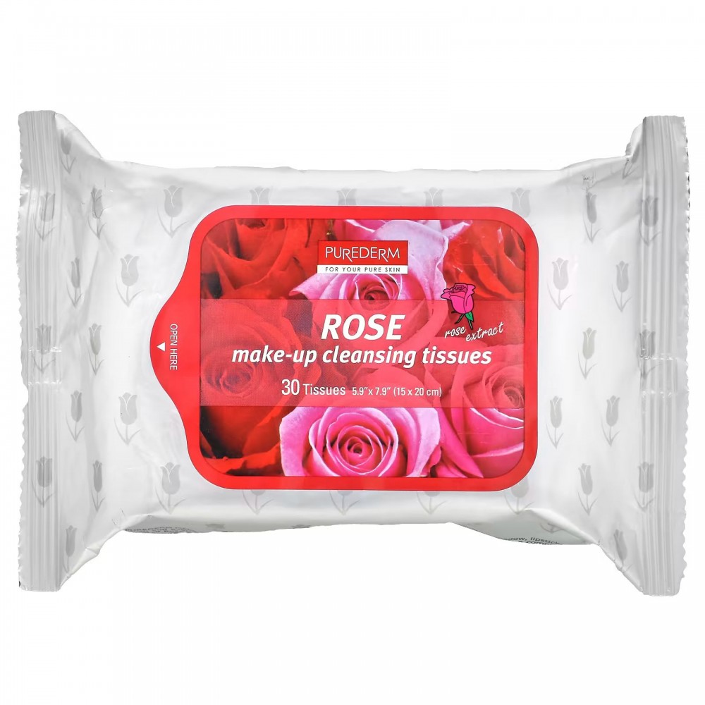 Purederm, Make-Up Cleansing Tissues, Rose, 30 Tissues в Москве - eco-herb.ru | фото
