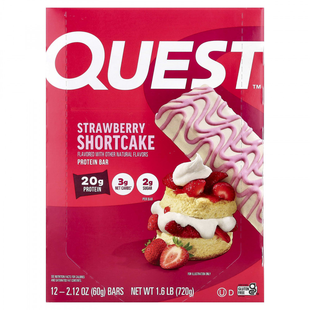Quest Nutrition, протеиновый батончик, клубничное песочное печенье, 12 батончиков по 60 г (2,12 унции) в Москве - eco-herb.ru | изображение Quest Nutrition, протеиновый батончик, клубничное песочное печенье, 12 батончиков по 60 г (2,12 унции) в Москве - eco-herb.ru | фото