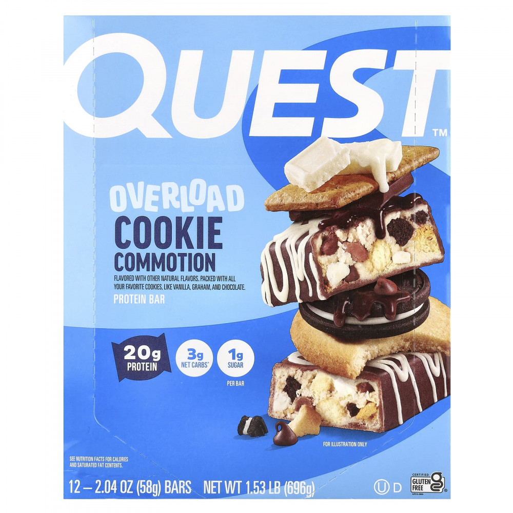 Quest Nutrition, Протеиновый батончик Overload, Cookie Commotion, 12 батончиков, 58 г (2,04 унции) в Москве - eco-herb.ru | изображение Quest Nutrition, Протеиновый батончик Overload, Cookie Commotion, 12 батончиков, 58 г (2,04 унции) в Москве - eco-herb.ru | фото