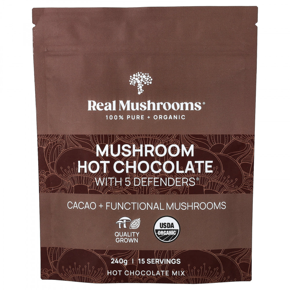 Real Mushrooms, горячий шоколад с грибами и 5 Defenders®, 240 г в Москве - eco-herb.ru | изображение Real Mushrooms, горячий шоколад с грибами и 5 Defenders®, 240 г в Москве - eco-herb.ru | фото