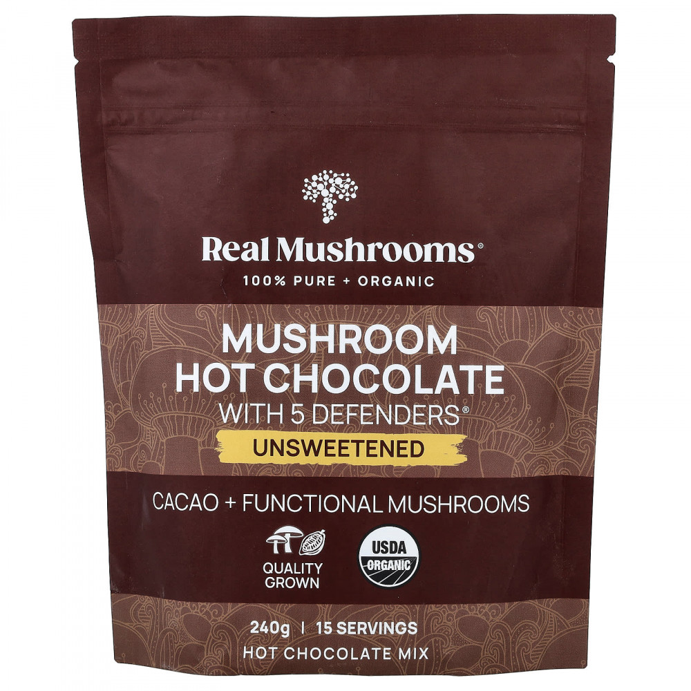 Real Mushrooms, горячий шоколад с грибами и 5 Defenders®, без подсластителей, 240 г (8,47 унции) в Москве - eco-herb.ru | изображение Real Mushrooms, горячий шоколад с грибами и 5 Defenders®, без подсластителей, 240 г (8,47 унции) в Москве - eco-herb.ru | фото