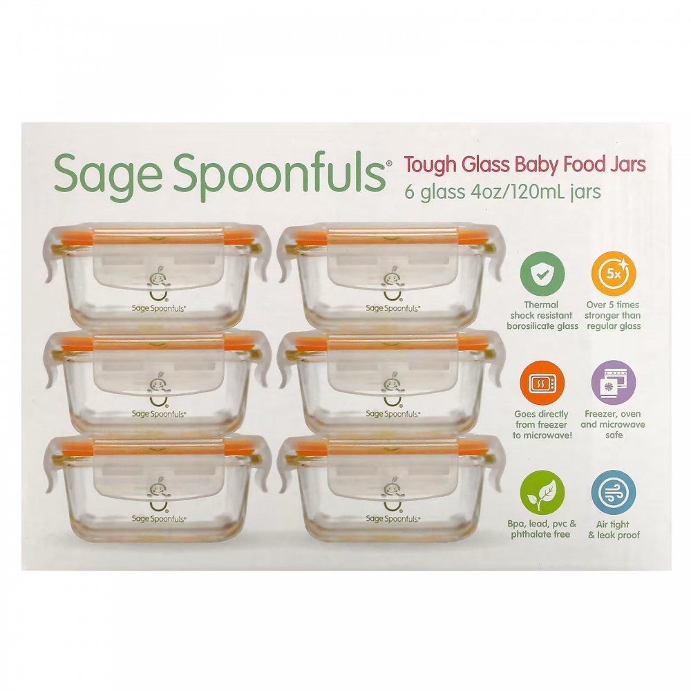 Sage Spoonfuls, Tough Glass Tub, 6 упаковок по 120 мл (4 унции) в Москве - eco-herb.ru | фото