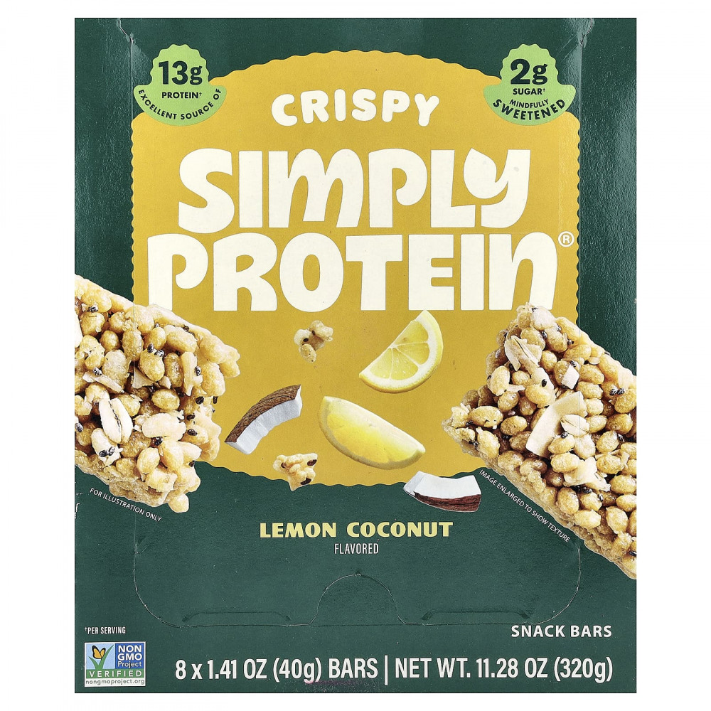 Simply Protein, хрустящие батончики-снеки, лимон и кокос, 8 батончиков по 40 г (1,41 унции) в Москве - eco-herb.ru | изображение Simply Protein, хрустящие батончики-снеки, лимон и кокос, 8 батончиков по 40 г (1,41 унции) в Москве - eco-herb.ru | фото