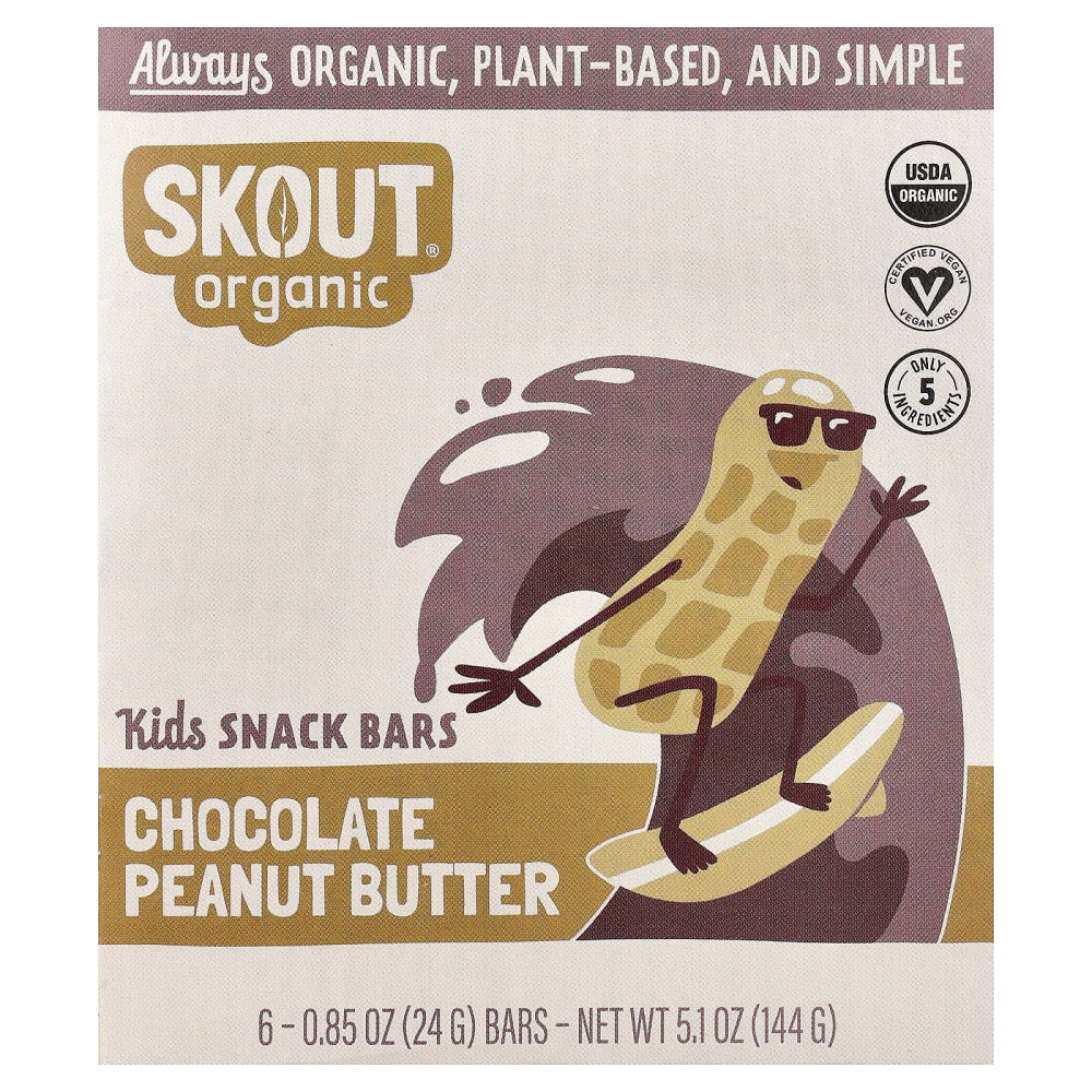 Skout Organic, детские батончики-снеки, с шоколадом и арахисовой пастой, 6 шт. по 24 г (0,85 унции) в Москве - eco-herb.ru | изображение Skout Organic, детские батончики-снеки, с шоколадом и арахисовой пастой, 6 шт. по 24 г (0,85 унции) в Москве - eco-herb.ru | фото