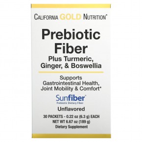 California Gold Nutrition, пребиотическая клетчатка с куркумой, имбирем и босвеллией, 30 пакетиков по 6,3 г (0,22 унции) каждый - описание