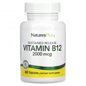 NaturesPlus, витамин B12, 2000 мкг, 60 таблеток - описание