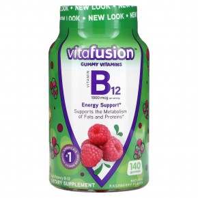 VitaFusion, B12, натуральная малина, 1000 мкг, 140 жевательных мармеладок (500 мкг в 1 жевательной таблетке) в Москве - eco-herb.ru | фото