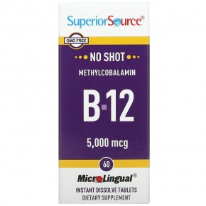Superior Source, метилкобаламин B12, 5000 мкг, 60 быстрорастворимых таблеток MicroLingual - описание