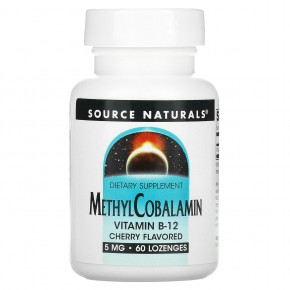 Source Naturals, метилкобаламин, витамин B12, со вкусом вишни, 5 мг, 60 пастилок - описание