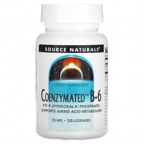 Source Naturals, ферментированный витамин B-6, 25 мг, 120 таблеток для рассасывания - описание