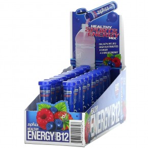 Zipfizz, Энергетическая смесь для здорового спорта с витамином B12, голубика и малина, 20 тюбиков по 11 г (0,39 унции) - описание