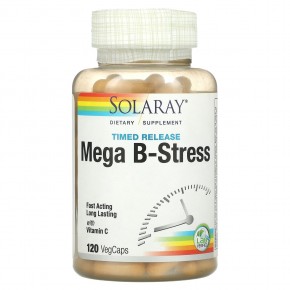 Solaray, Mega B-Stress, 120 капсул пролонгированного действия с оболочкой из ингредиентов растительного происхождения - описание