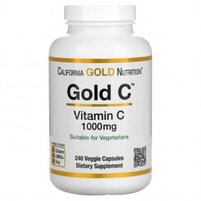 California Gold Nutrition, Gold C, витамин C класса USP, 1000 мг, 240 вегетарианских капсул - описание