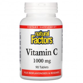 Natural Factors, Vitamin C, Plus Bioflavonoids & Rosehips, 1,000 mg, 90 Tablets в Москве - eco-herb.ru | фото