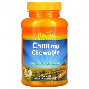 Thompson, C 500 мг, жевательные таблетки с натуральным апельсиновым вкусом, 60 жевательных таблеток в Москве - eco-herb.ru | фото