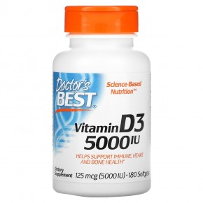 Doctor's Best, Vitamin D3, 125 mcg (5,000 IU), 180 Softgels - описание