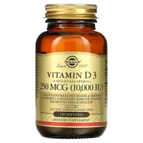 Solgar, Vitamin D3 (Cholecalciferol), 250 mcg (10,000 IU), 120 Softgels в Москве - eco-herb.ru | фото