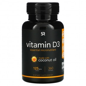 Sports Research, витамин D3, 125 мкг (5000 МЕ), 360 мягких таблеток - описание