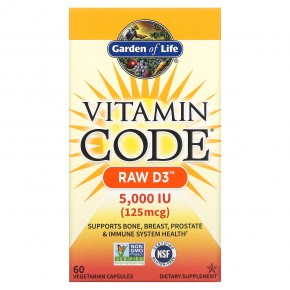 Garden of Life, Vitamin Code, Raw D3, 5000 МЕ, 60 вегетарианских капсул - описание