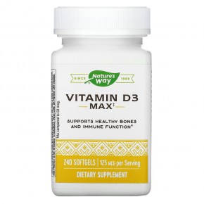 Nature's Way, витамин D3 Max, 125 мкг (5000 МЕ), 240 мягких таблеток - описание
