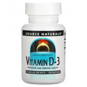 Source Naturals, витамин D3, 10 000 МЕ, 120 капсул - описание