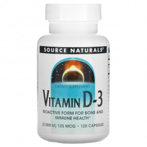 Source Naturals, витамин D3, 5000 МЕ, 120 капсул - описание