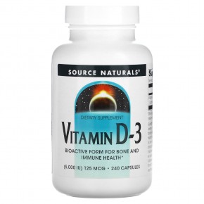 Source Naturals, Витамин D-3, 5000 МЕ, 240 капсул - описание
