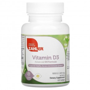 Zahler, Витамин D-3, улучшенная формула D3, 5000 МЕ, 120 мягких таблеток - описание