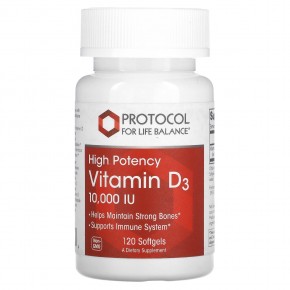 Protocol for Life Balance, Витамин D3, 10 000 МЕ, 120 капсул - описание
