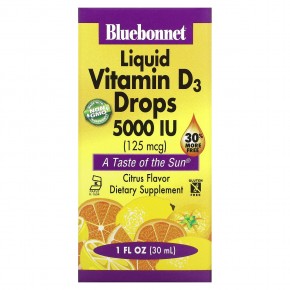 Bluebonnet Nutrition, Liquid Vitamin D3 Drops, Citrus, 5,000 IU, 1 fl oz (30 ml) в Москве - eco-herb.ru | фото