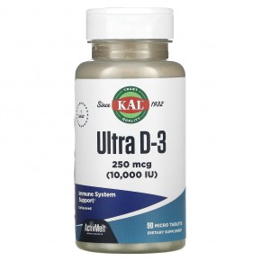 KAL, Ultra D-3, витамин D3, с нейтральным вкусом, 250 мкг (10 000 МЕ), 90 мини-таблеток в Москве - eco-herb.ru | фото