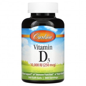Carlson, витамин D3, 10000 МЕ (250 мкг), 360 мягких таблеток - описание