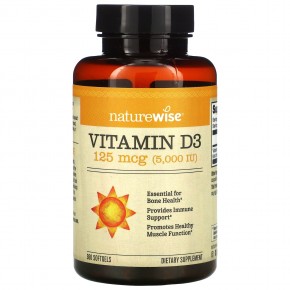 NatureWise, витамин D3, 125 мкг (5000 МЕ), 360 капсул - описание