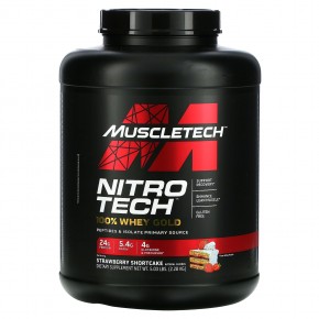 MuscleTech, Nitro Tech, 100% Whey Gold, вкус песочного печенья с клубникой, 2,28 кг (5,03 фунта) - описание