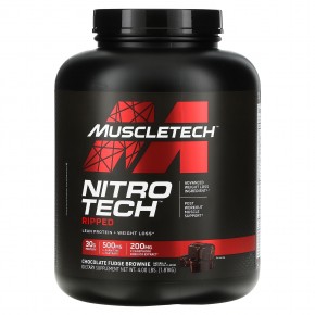 MuscleTech, Nitro Tech Ripped, нежирный протеин + снижение веса, брауни с шоколадной помадкой, 1,82 кг (4,01 фунта) - описание