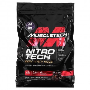 MuscleTech, Nitro Tech, 100% Whey Gold, сывороточный белок в порошке, двойной шоколад, 3,63 кг (8 фунтов) в Москве - eco-herb.ru | фото
