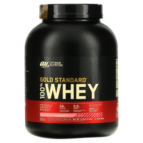 Optimum Nutrition, Gold Standard 100% Whey, сыворотка со вкусом аппетитной клубники, 2,27 кг (5 фунтов) - описание