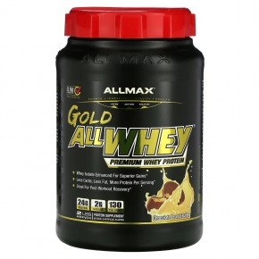 ALLMAX, AllWhey Gold, 100% сывороточный протеин+ премиум-изолят сывороточного протеина, шоколад и арахисовое масло, 2 фунта (907 г) - описание