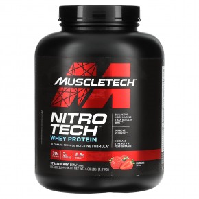 MuscleTech, серия Performance, Nitro Tech, основной источник сывороточных пептидов и изолятов, клубничный вкус, 1,81 кг (4 фунта) - описание