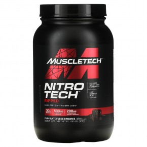 MuscleTech, Nitro Tech Ripped, чистый протеин + формула для похудения, со вкусом брауни с шоколадной помадкой, 907 г (2 фунта) - описание