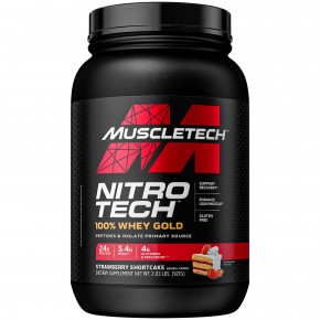 MuscleTech, Nitro Tech, 100 % Whey Gold, песочное печенье со вкусом клубники, 1,02 кг (2,24 фунта) - описание