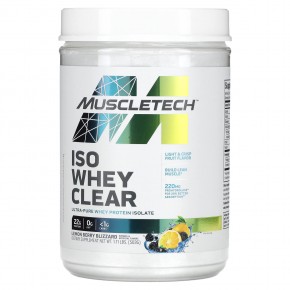 MuscleTech, ISO Whey Clear, сверхчистый изолят протеина, лимонно-ягодная вьюга, 1,10 фунта (503 г) - описание