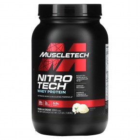 MuscleTech, Nitro Tech, сывороточный изолят + смесь для роста сухой мышечной массы, ванильный вкус, 907 г (2 фунта) - описание