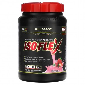 ALLMAX, Isoflex, 100% ультрачистый изолят сывороточного протеина (WPI - Технология ионной фильтрации), клубника, 2 фунта (907 г) - описание