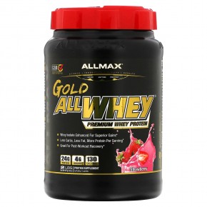 ALLMAX, AllWhey Gold, 100% сывороточный белок премиум-качества, со вкусом клубники, 907 г (2 фунта) - описание