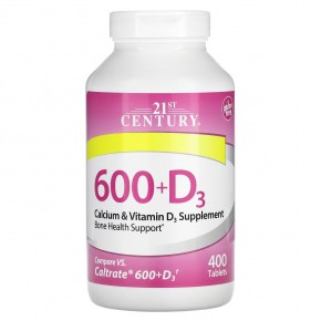 21st Century, 600+D3, добавка с кальцием и витамином D3, 400 таблеток - описание