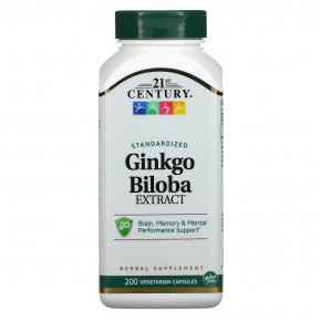 21st Century, Экстракт Ginkgo biloba, стандартизированный, 200 вегетарианских капсул в Москве - eco-herb.ru | фото