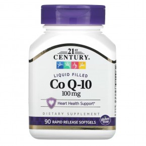 21st Century, жидкий кальций с коэнзим Q10, 100 мг, 90 мягких таблеток с быстрым высвобождением - описание