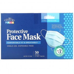 21st Century, Одноразовая защитная маска для лица ASTM F2100, 50 шт в упаковке, картонные коробки по 5-10 упаковок в Москве - eco-herb.ru | фото